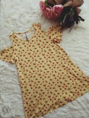 MOA USA Yellow Floral Cold-Shoulder Kids Dress Girls Size 6,8,10,12